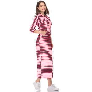 Womens Hoodie Sweat Dress 3/4 Sleeve Slim Fit Hooded Maxi Dress Stripe Summer Dress Soft Lounge Dress - 1 of 3