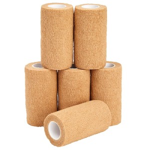 Juvale 6-Rolls Self Adhesive Bandage Wrap, Vet Tape - 4 In x 5 Yds Elastic Cohesive Wrap Tape for Injuries, Athletics (Tan) - 1 of 4