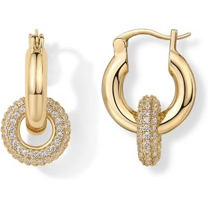14K Gold Plated Convertible Chunky Hoop and Huggie Earrings - Cubic Zirconia CZ Drop Dangle Earrings for Women - 1 of 4