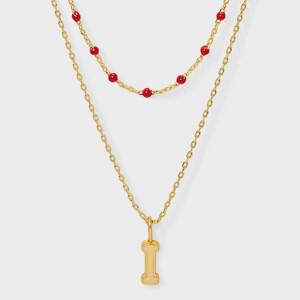 14K Gold Dipped Beaded Initial Necklace Set 2pc - A New Day™ Gold/Marron - 1 of 4