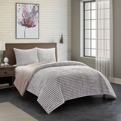 Queen 3pc Drydon Ribbed Plush Comforter Set with Sherpa Reverse Gray/Neutral - Dearfoams