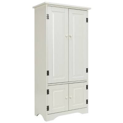 Costway Accent Storage Cabinet Adjustable Shelves Antique 2 Door Floor Cabinet White