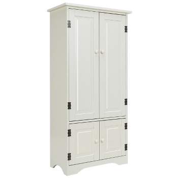 Costway Accent Storage Cabinet Adjustable Shelves Antique 2 Door Floor Cabinet Cream White