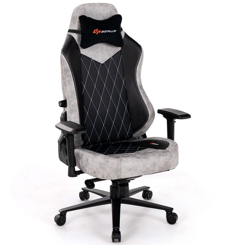 Costway Gaming Chair 360° Swivel Computer Reclining Height Adjustable 4D Armrest Grey, 1 of 11