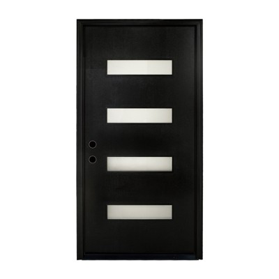 MATEERTY New Design Fiberglass Composite Door Right Hand Inswing Entrance Door Black Exterior Front Entry Doors with 4-9/16 Frame