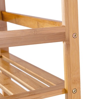Natural Bamboo 4-Tier Ladder Shelf Bookcase and Plant Stand