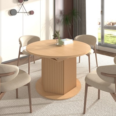 GDFStudio Victor Farmhouse Extendable Rubberwood Dining Table with Bump Texture Base