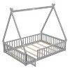 PAGED Twin Size Floor Bed Tent-Shaped Modern Pine Bed Frame with Guardrail and Opening for Bedroom - 4 of 4