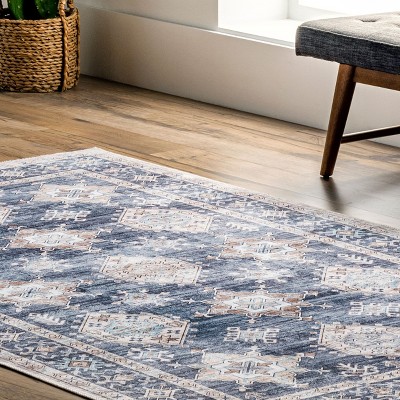 Navy Finley 3' x 5' Rectangular Synthetic Washable Rug