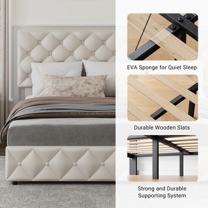 Upholstered Queen Platform Bed Frame with 4 Storage Drawers, PU Leather with Button Tufted, Wooden Slats Support, No Box Spring Needed, Noise-Free - 1 of 4