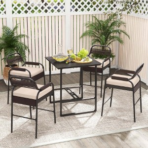 Costway 5-Piece Counter Bar Set Patio Rattan Counter Set with Cushioned Seat - 1 of 4