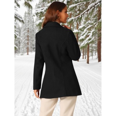 Seta T Women's Long Sleeves Double Breasted Button Outerwear Winter Peacoat Large Black — фото 5