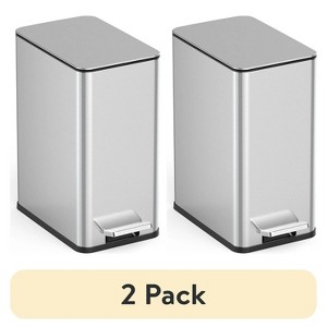LunaLulinlk Silver Stainless Steel (2 Pack) 2.6 Gallon Trash Can, Ultra-Slim Step-Up Bathroom Trash Can - 1 of 4