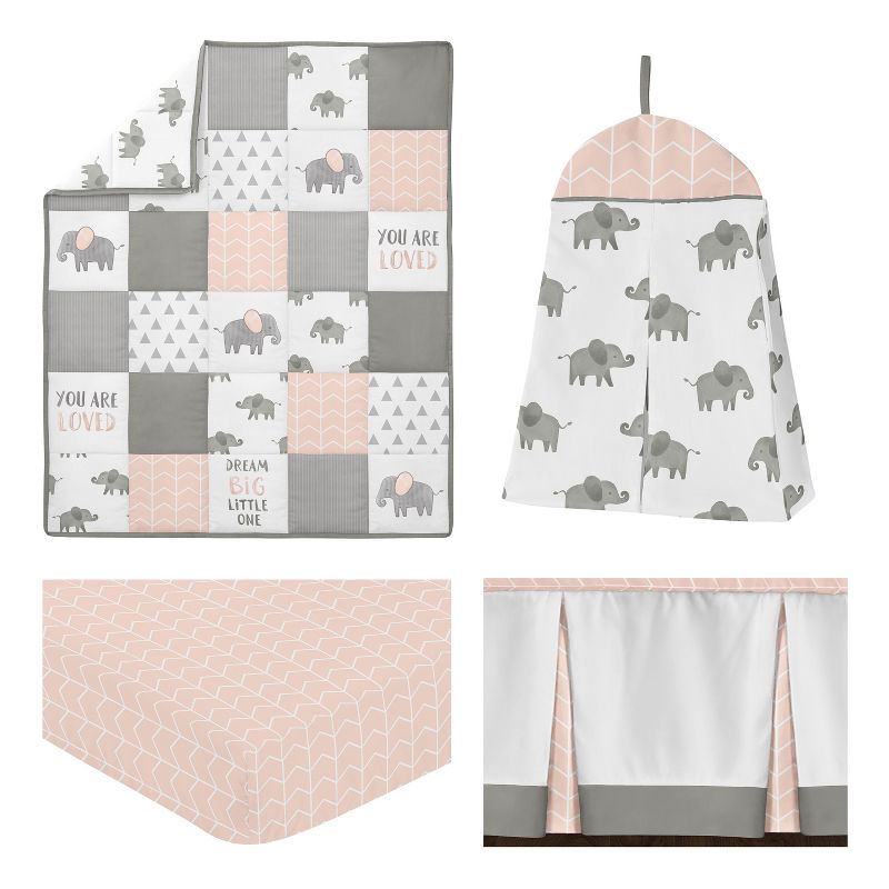 Sweet Jojo Designs Girl  Baby Crib Bedding Set - Elephant Pink Grey and White 4pc, 3 of 8