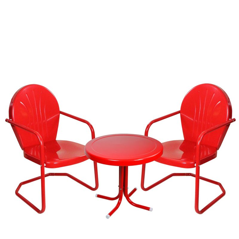 Northlight 3-Piece Retro Metal Tulip Chairs and Side Table Outdoor Set, Red, 1 of 3