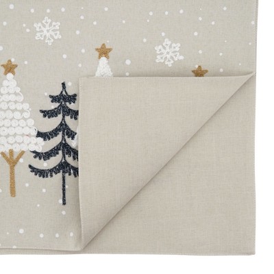 Natural Embroidered Christmas Trees Polyester Table Runner