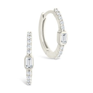 SHINE by Sterling Forever Sterling Silver Emerald Cut Bezel Set Huggie Hoop Earrings - 1 of 4