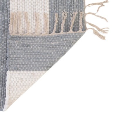 Handwoven Striped Chindi Rag Rug in Gray and Cream Cotton