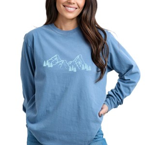 Mountain Range and Trees - Women's Garment Dyed Long Sleeve Graphic T-Shirt - 1 of 4