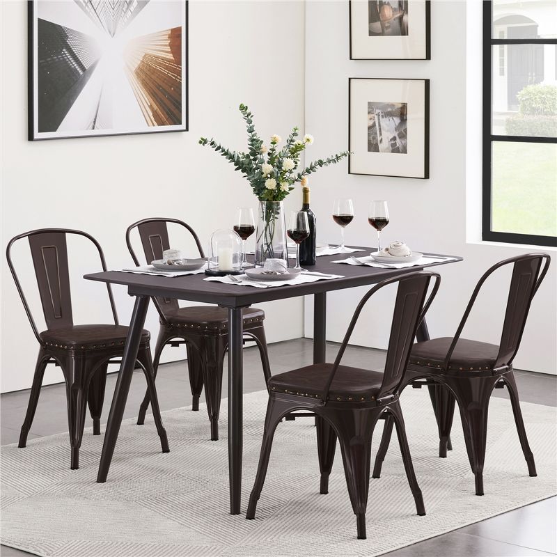 Yaheetech Pack of 4 Industrial Style Stackable Metal Dining Chairs for Dining Room Bistro Cafe, 2 of 8