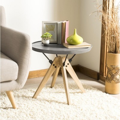 Small Gray Oak and Steel Round Side Table