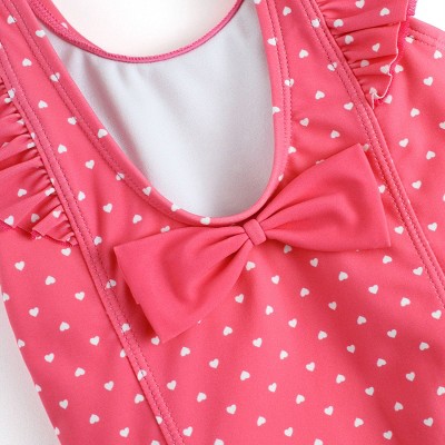 RuffleButts Toddler Girls Waterfall One Piece Swimsuit - Hot Pink Hearts, Size: 5 — фото 3
