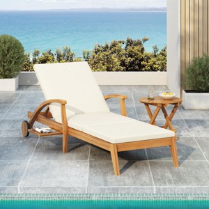 Chaise Lounge Chair Wood Set with Wheels and Adjustable Table, Patio Chaise Lounge for Poolside Comfort-Maison Boucle - 1 of 4
