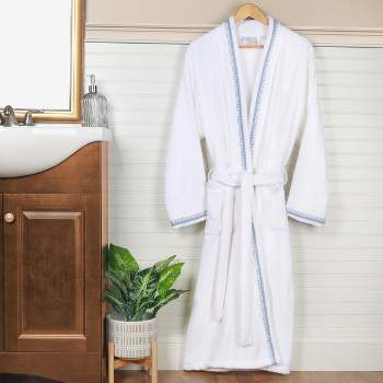 All-Season Unisex Cotton Terry Lounge Bathrobe with Embroidery by Blue Nile Mills
