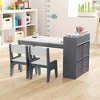 Costway Kids Art Table & Chairs Set with Paper Roll Wooden Craft Study Desk Active Play Gray/Natural - 2 of 4
