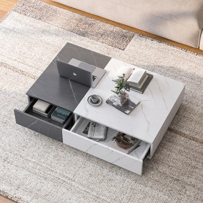 Modern Rectangular Coffee Table, Wooden End Table With 2 Storage Drawers, Accent Sofa Table Cocktail Table For Living Room Bedroom Apartment