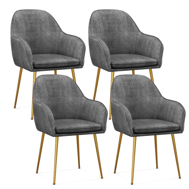 Tangkula 4PCS Accent Leisure Chair Velvet Armchair Dining Chair Home Office Grey, 1 of 11