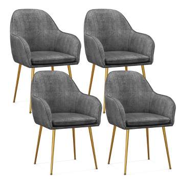 Tangkula 4PCS Accent Leisure Chair Velvet Armchair Dining Chair Home Office Grey