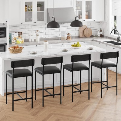 Set of 2/4 Bar Stools with Footrest, 25.5 in PU Upholstered Counter Height Barstools, Bar Chairs with Back for Kitchen Island