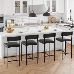 Set of 2/4 Bar Stools with Footrest, 25.5 in PU Upholstered Counter Height Barstools, Bar Chairs with Back for Kitchen Island - 1 of 4