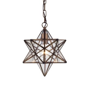 14" x 14" x 14" 1-Light Minkar Pendant Brown - Warehouse Of Tiffany: Metal Hanging Lamp, ETL Listed - 1 of 2