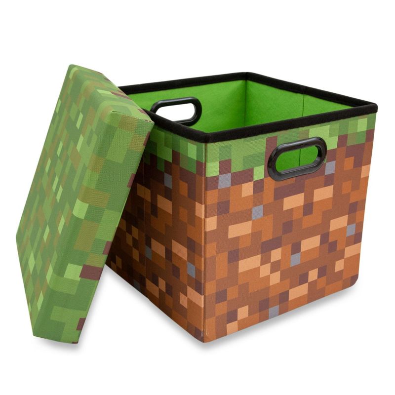 Ukonic Minecraft Grassy Block Fabric Storage Bin Cube Organizer with Lid | 13 Inches, 2 of 8