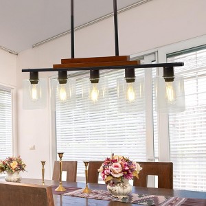 Kitchen Island Lighting 5 Lights,Farmhouse Pendant Light Fixture with Clear Glass Shade - 1 of 4
