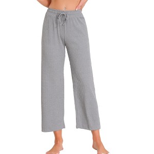 INSPIRE CHIC Women's Wide Leg High Waist Ribbed Knit Casual Bottoms Drawstring Palazzo Pants - 1 of 4