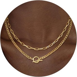 Gold Layered Necklaces for Women,14K Dainty Gold Chain Necklace Women Trendy Cuban Link Chain Toggle Clasp Necklace Fashion Chunky Jewelry for Women - 1 of 4