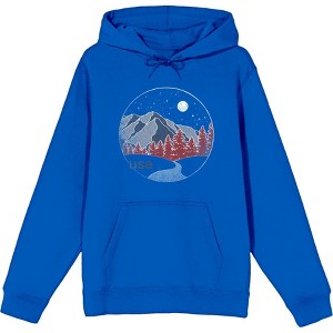 Americana Mountains and Trees Line Adult Long Sleeve Hoodie - 1 of 2