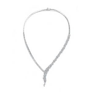 Guili Sterling Silver Rhodium Plated Clear Round Cubic Zirconia Cluster Necklace, an exquisite and dazzling accessory for any occasion. - 1 of 2