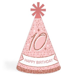 Big Dot of Happiness 10th Pink Rose Gold Birthday - Cone Happy Birthday Party Hats for Kids and Adults - Set of 8 (Standard Size) - 1 of 4