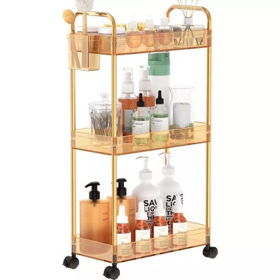 Acoinel 3 Tier Acrylic Storage Rolling Cart Clear Bathroom Cart Organizer, Transparency Laundry Room Organization