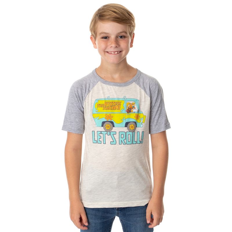 Scooby-Doo Boy's The Mystery Machine Let's Roll Collectible Raglan T-Shirt, 1 of 4