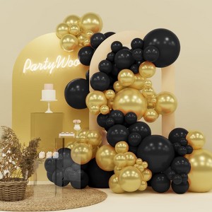 PartyWoo Balloons Black Gold 18 12 10 5 Inch 140 pcs - 1 of 4