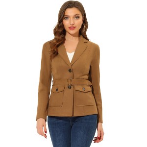INSPIRE CHIC Women's Faux Suede Belted Lapel Single Breasted Work Outwear Blazer - 1 of 4