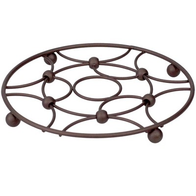 Home Basics Arbor Collection Round Ornate Carved Steel Decorative Heat Resistant Non-Skid Trivet, Oil Rubbed Bronze