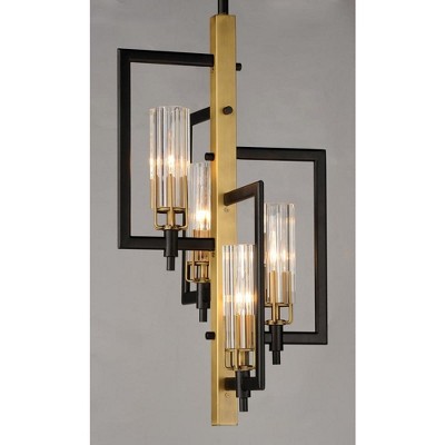 Elegant Black and Antique Brass 4-Light Pendant with Clear Glass Shades