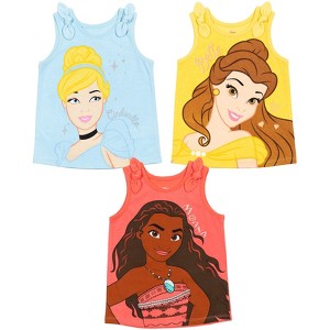 Disney Princess Cinderella Belle Moana Ariel Rapunzel Jasmine Baby Girls 3 Pack Tank Tops Infant to Little Kid - 1 of 4