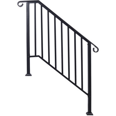 Outdoor Step Handrail, Outdoor Stair Handrail for Multiple Steps, Black Transitional Handrail for Concrete Steps or Wooden Stairs